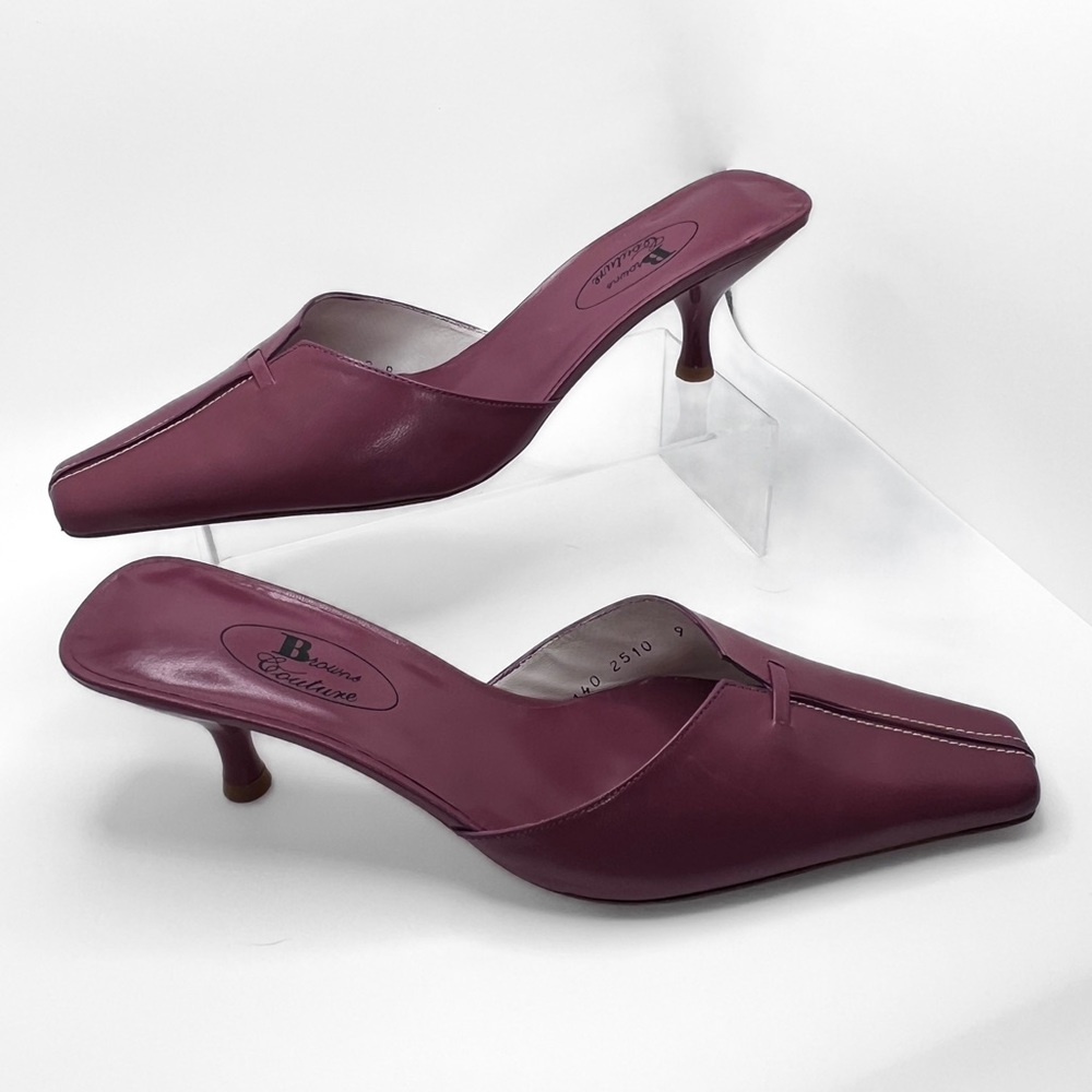 Browns Couture Mauve Square Toe Leather Slip on Heels